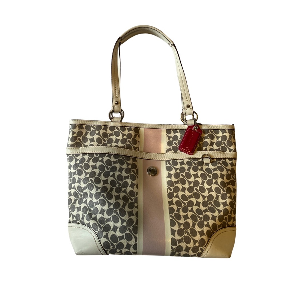 Coach Signature Tote Bag - Gray, Cream and Baby Pink